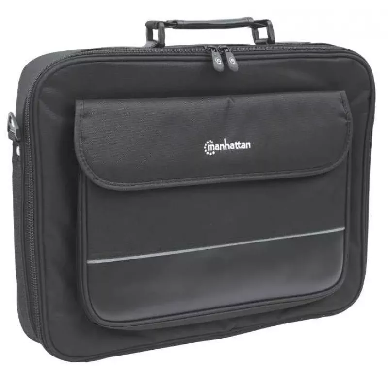 Manhattan Empire laptoptas 17,3 inch, clamshell-ontwerp, accessoirevak, schouderband (afneembaar), notebooktas, zwart, drie jaar garantie