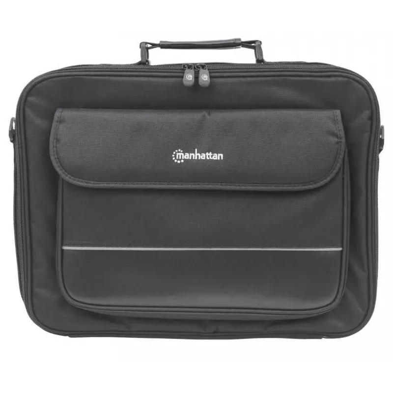 Manhattan Empire laptoptas 17,3 inch, clamshell-ontwerp, accessoirevak, schouderband (afneembaar), notebooktas, zwart, drie jaar garantie