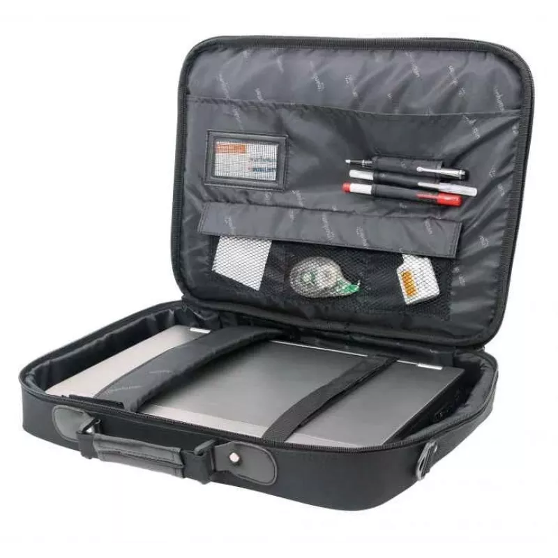 Manhattan Empire laptoptas 17,3 inch, clamshell-ontwerp, accessoirevak, schouderband (afneembaar), notebooktas, zwart, drie jaar garantie
