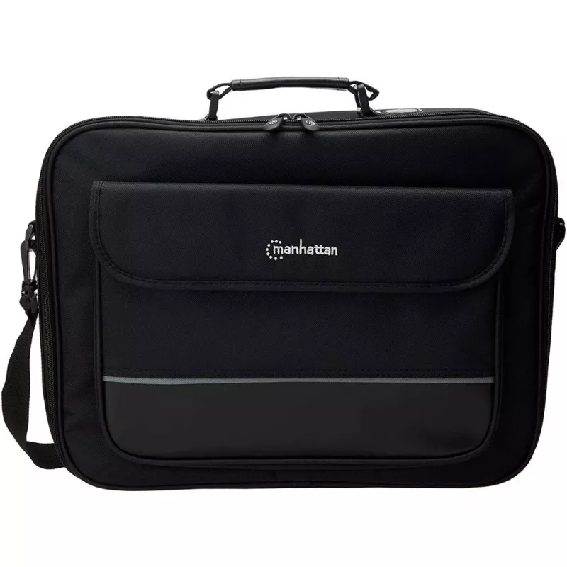 Manhattan Empire laptoptas 17,3 inch, clamshell-ontwerp, accessoirevak, schouderband (afneembaar), notebooktas, zwart, drie jaar garantie