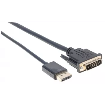 Manhattan DisplayPort 1.2a naar DVI-D 24+1 kabel, 1080p@60Hz, 3 m, stekker naar stekker, passief, compatibel met DVI-D, zwart, drie jaar garantie, voldoet aan DP2DVIMM10.