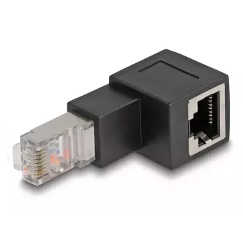 DeLOCK RJ45-stekker naar RJ45-bus adapter Cat.6A 90° naar beneden afgehoekt