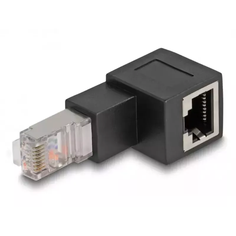 DeLOCK RJ45-stekker naar RJ45-bus adapter Cat.6A 90° naar beneden afgehoekt