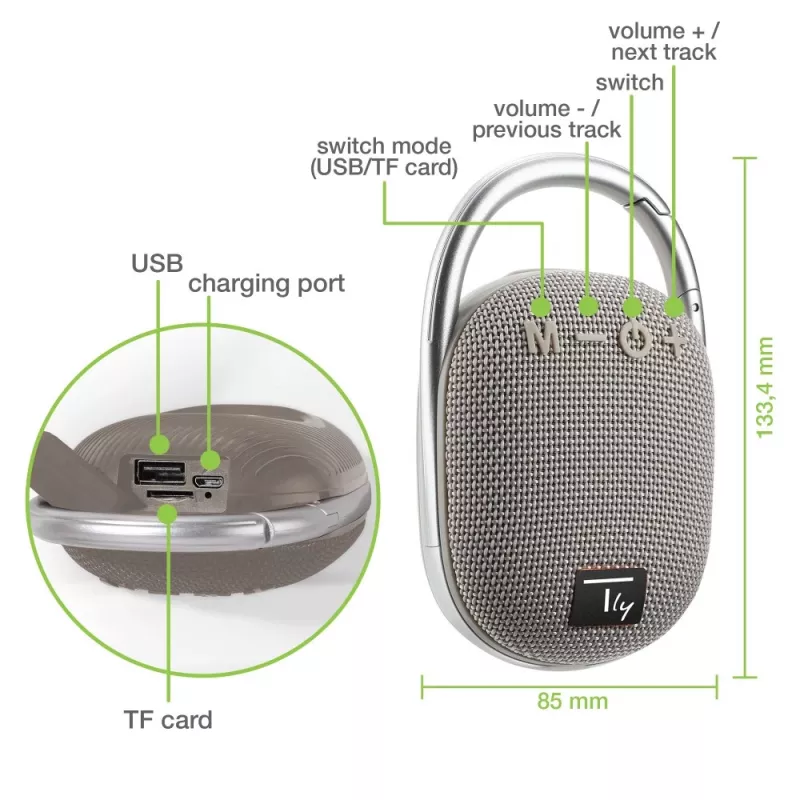 Techly ICASBL321GR draagbare/partyluidspreker mono draagbare luidspreker grijs 5 W