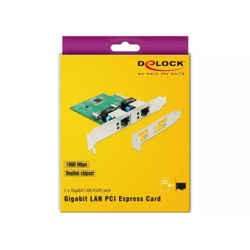 DeLOCK 89999 PCI Express x1 Dual Gigabit LAN-kaart, 2x RJ45, RTL8111