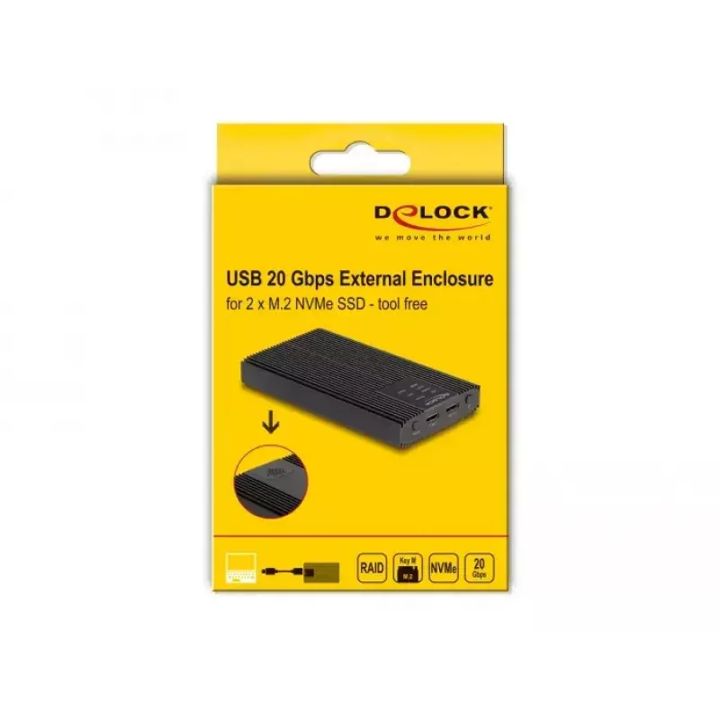 SSD-behuizing DeLOCK 42022 Externe behuizing USB 20 Gbps voor 2 x M.2 NVMe PCIe SSD