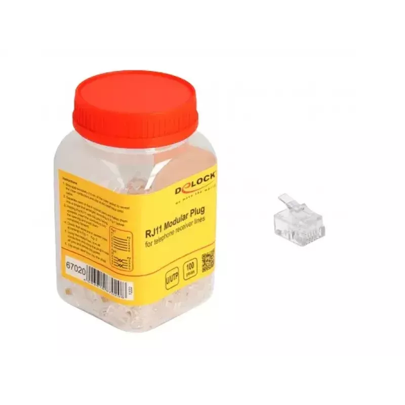 DeLOCK RJ11 modulaire stekker 100 stuks transparant polycarbonaat