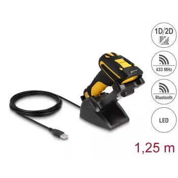 Handheld-barcodescanner DeLOCK 90586 1D 2D draadloos Bluetooth inductief oplaadstation