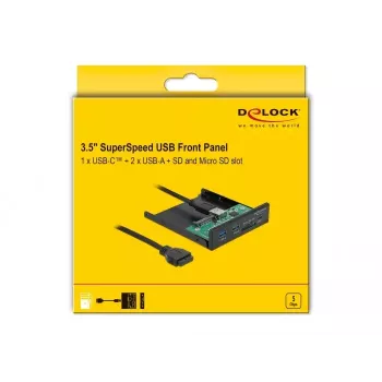 DeLOCK frontplaat 3,5 inch USB 5 Gbit/s 1 x USB Type-C + 2 x USB Type-A + SD- en micro-SD-slot