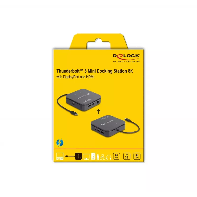 DeLOCK Thunderbolt 3 mini-dockingstation 8K DisplayPort HDMI USB LAN audio PD 3.0