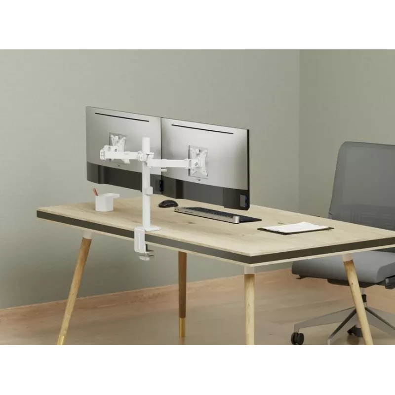 Equip 17 inch-32 inch verstelbare dualmonitor-tafelhouder, wit