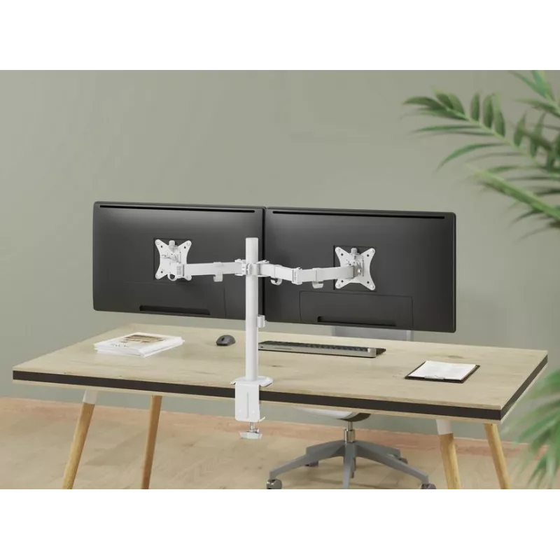 Equip 17 inch-32 inch verstelbare dualmonitor-tafelhouder, wit