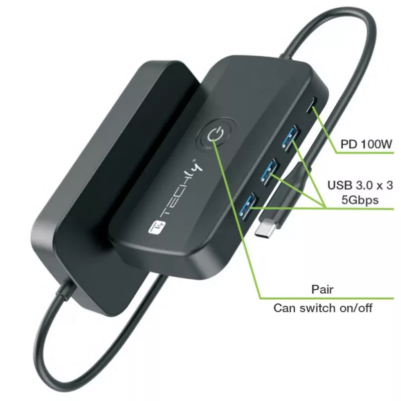 Techly IDATA USBC-HUB5WL AV-extender AV-zender & -ontvanger zwart