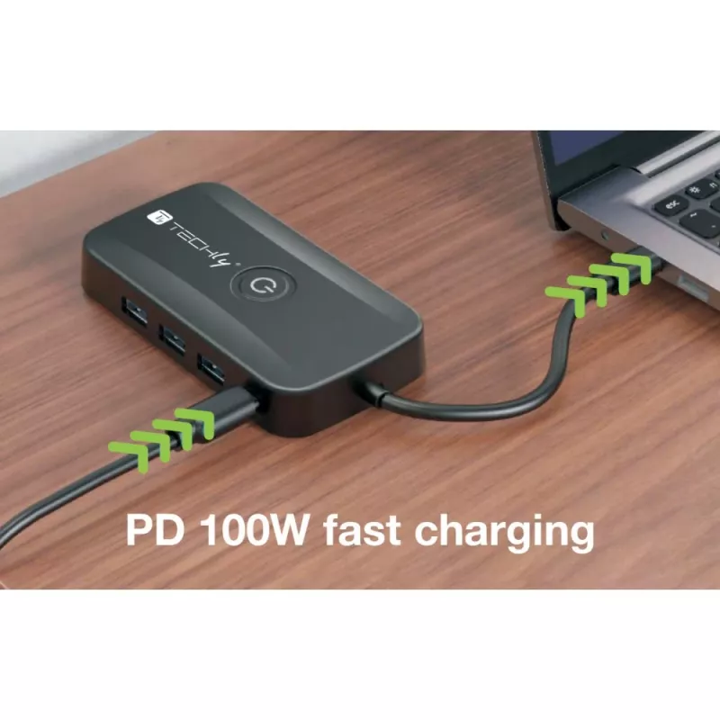 Techly IDATA USBC-HUB5WL AV-extender AV-zender & -ontvanger zwart