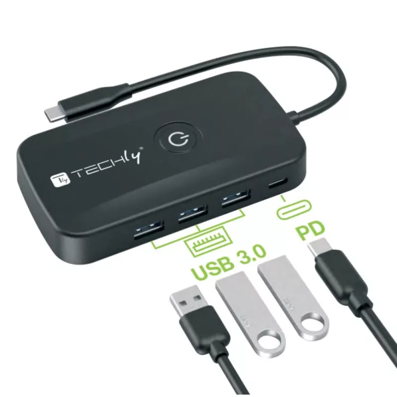 Techly IDATA USBC-HUB5WL AV-extender AV-zender & -ontvanger zwart