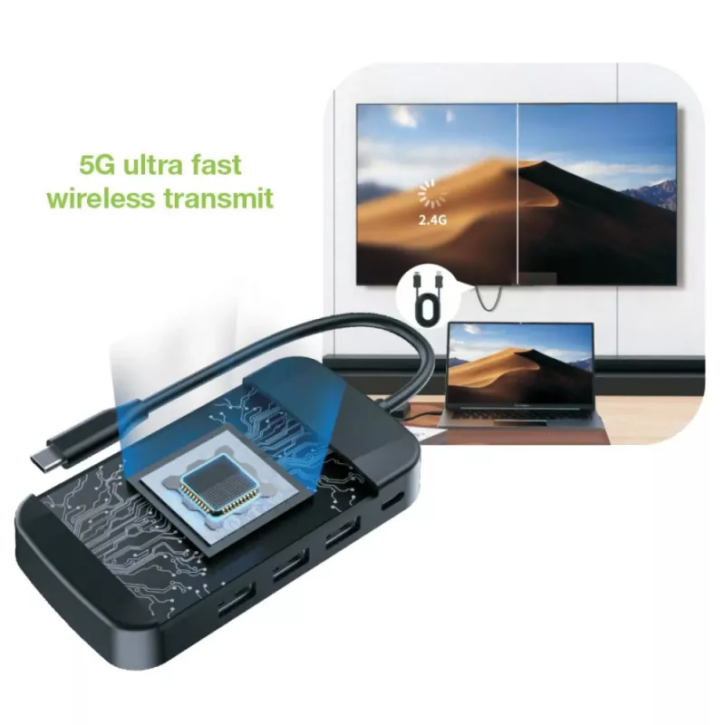 Techly IDATA USBC-HUB5WL AV-extender AV-zender & -ontvanger zwart