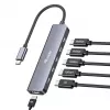 EQUIP USB-C 6-in-1 multifunctionele adapter — HDMI 4K/60Hz, 4× USB-C Gen2 (10Gbps), 100W PD, 0,25 m kabel, grijs