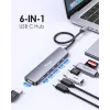 EQUIP USB-C 6-in-1 multifunctionele adapter — HDMI 4K/60Hz, 4× USB-C Gen2 (10Gbps), 100W PD, 0,25 m kabel, grijs