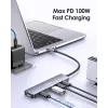 EQUIP USB-C 6-in-1 multifunctionele adapter — HDMI 4K/60Hz, 4× USB-C Gen2 (10Gbps), 100W PD, 0,25 m kabel, grijs