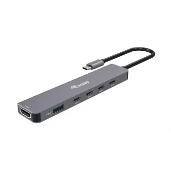 Equip USB-C 6-in-1 multifunctionele adapter, HDMI 4K/30Hz, USB-C x4, USB-A x1, 5Gbps, 100W USB PD