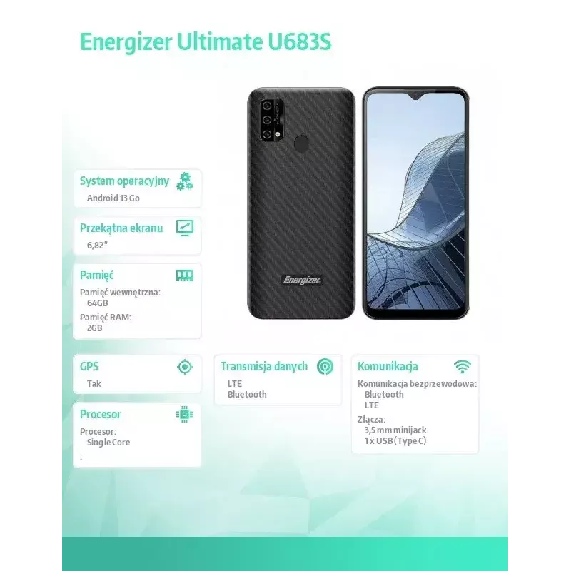 Smartphone Energizer U683SEU, 6,82 inch display, 2 GB RAM, 64 GB, zwart