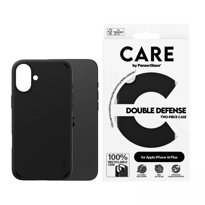 PanzerGlass CARE™ by ® Double Defense Case zwart iPhone 16 Plus