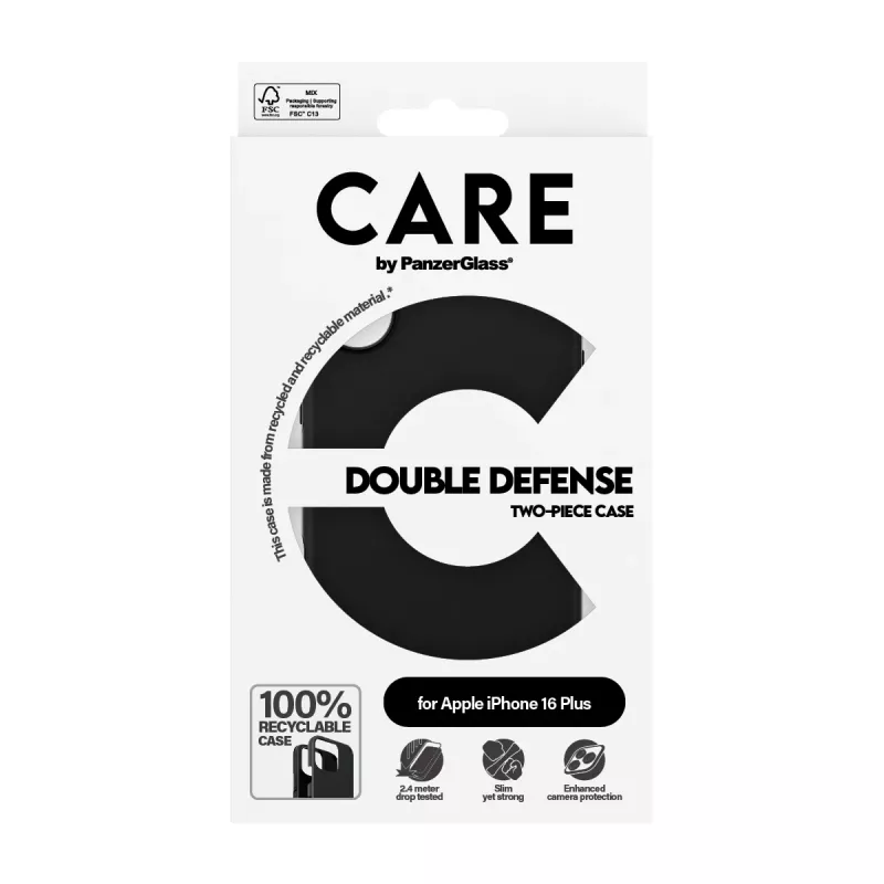 PanzerGlass CARE™ by ® Double Defense Case zwart iPhone 16 Plus