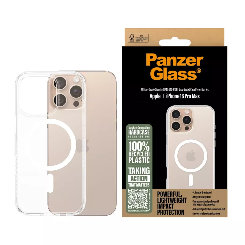 Cover PanzerGlass HardCase Transparant met witte MagSafe iPhone 16 Pro Max