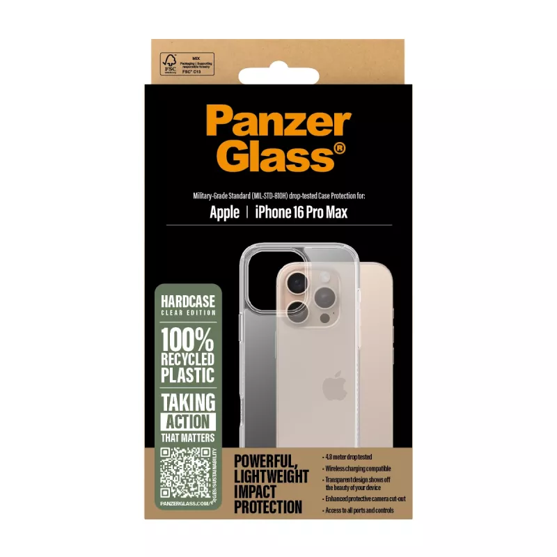 PanzerGlass ® HardCase transparant iPhone 16 Pro Max, cover, Apple, Apple - iPhone 16 Pro Max, transparant