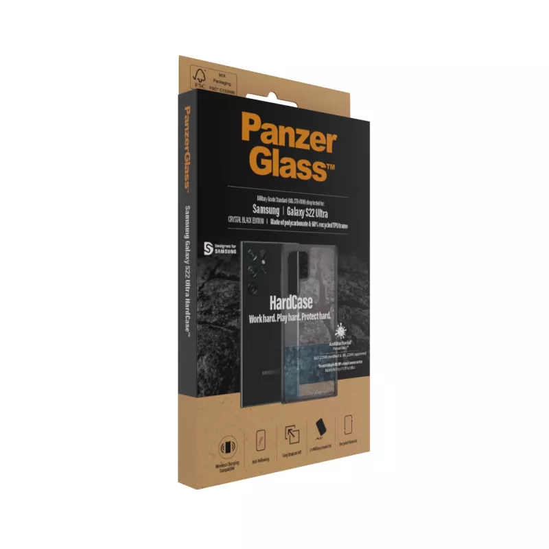 PanzerGlass 0373 HardCase voor Samsung Galaxy S22 Ultra, antibacterieel, Military Grade, transparant