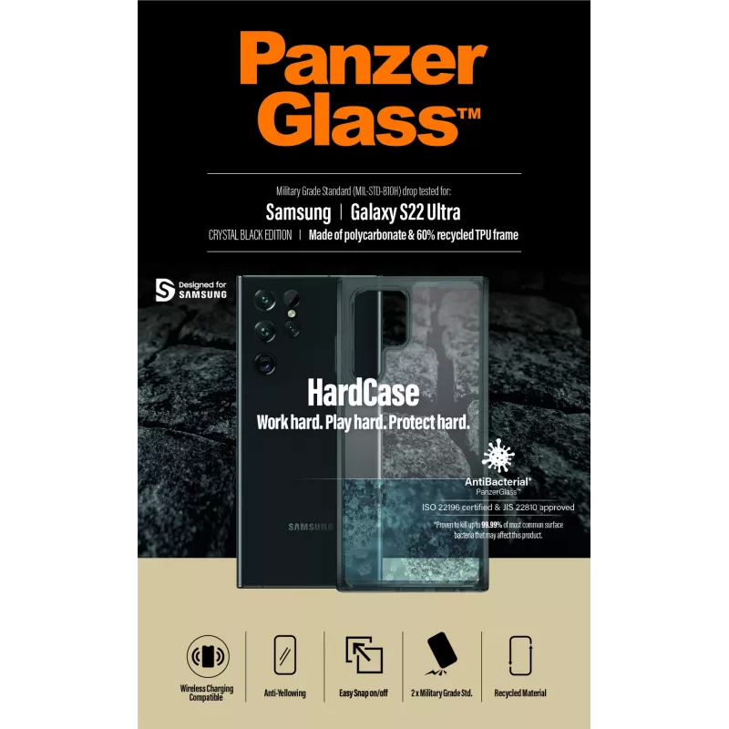 PanzerGlass 0373 HardCase voor Samsung Galaxy S22 Ultra, antibacterieel, Military Grade, transparant