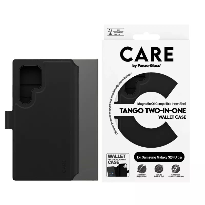 Telefoonhoesje PanzerGlass CARE Feature Case Tango Two-in-One Wallet, compatibel met Samsung Galaxy S24 Ultra, transparant