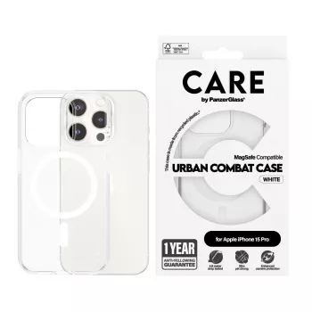 PanzerGlass CARE™ by ® Urban Combat hoesje transparant met witte MagSafe iPhone 15 Pro