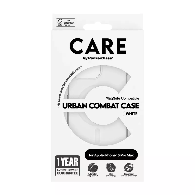 PanzerGlass CARE™ by ® Urban Combat hoesje transparant met witte MagSafe iPhone 15 Pro Max
