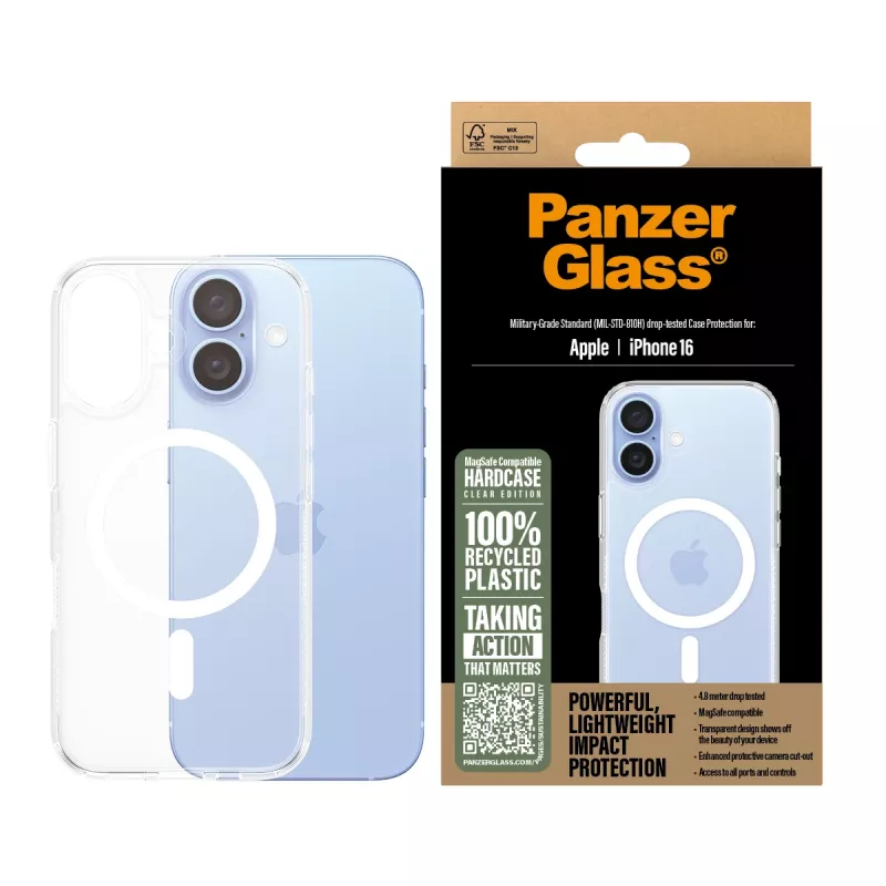 Cover PanzerGlass HardCase Transparant met witte MagSafe iPhone '24 6,1 inch