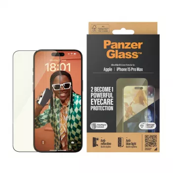 PanzerGlass ® EyeCARE™ displaybescherming iPhone 15 Pro Max | Ultra-Wide Fit met EasyAligner