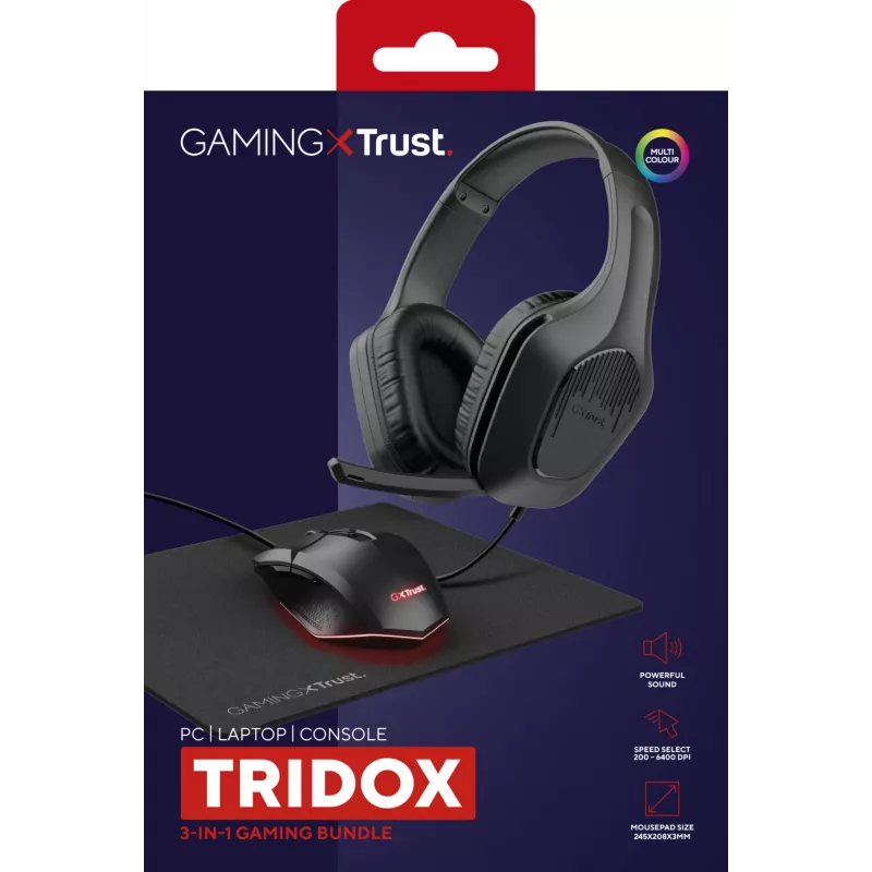 Trust GXT 790 Tridox 3-in-1 gamingbundel (headset, muis, muismat), zwart