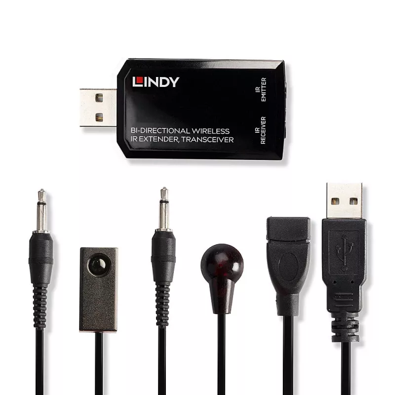 Lindy bidirectionele draadloze IR-extender, transceiver, AV-zender en -ontvanger, 150 m, bedraad, zwart