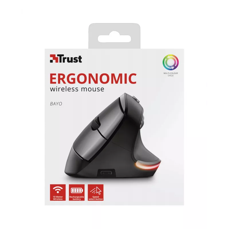 Trust Bayo Ergo Muis 24110, 6 knoppen, rechtshandig, RF draadloos, optisch, 2400 DPI