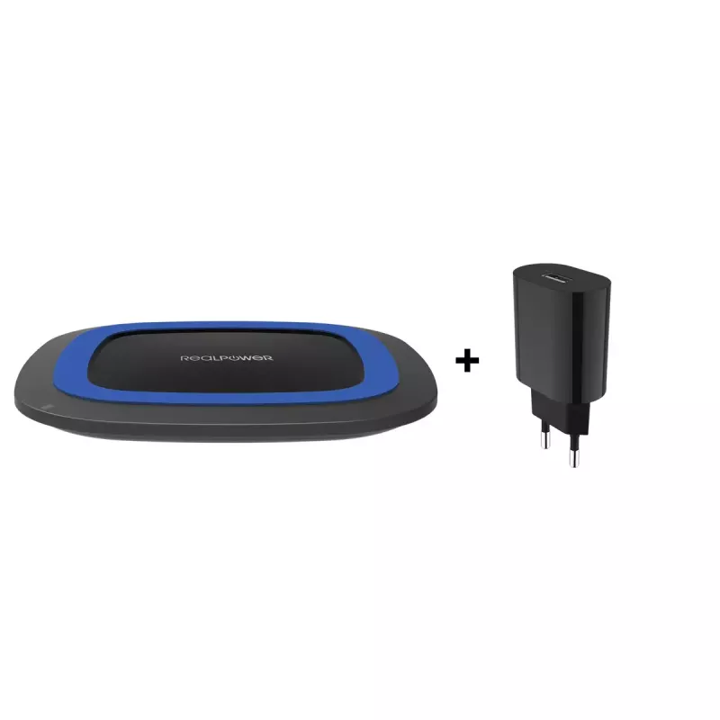 RealPower FreeCharge-10 Draadloos oplaadstation met adapter, zwart/blauw (257640)