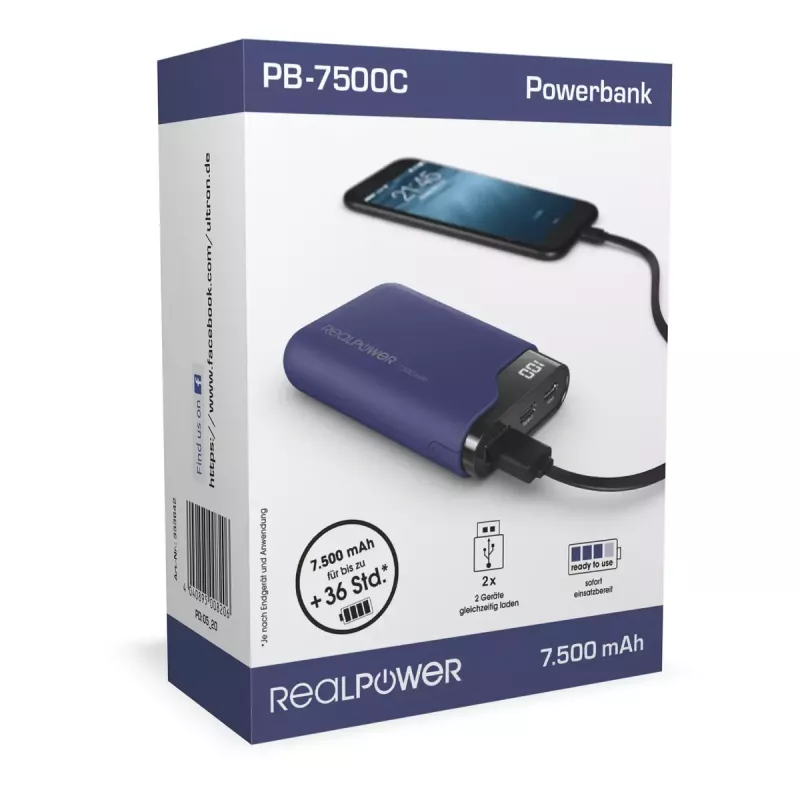 Draagbare accu RealPower PB-7500C 7500 mAh