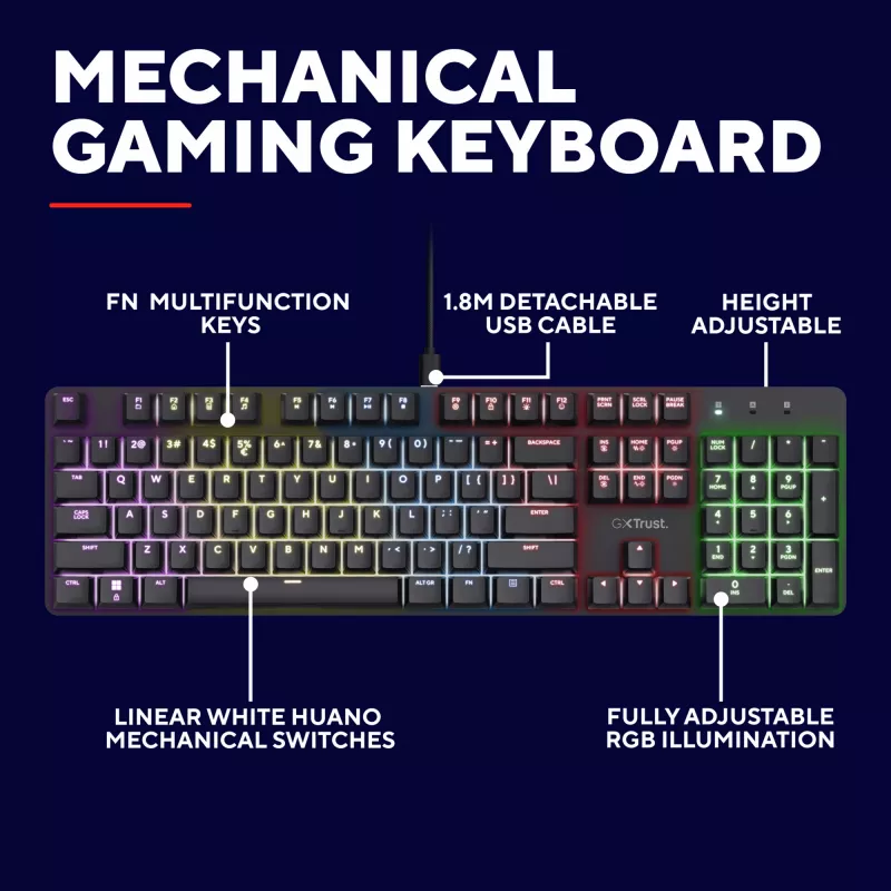 Gaming-toetsenbord Trust GXT 871 Zora mechanisch USB RGB zwart