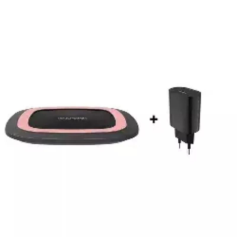 RealPower FreeCharge-10 Draadloos oplaadstation met adapter, zwart/roze (266105)