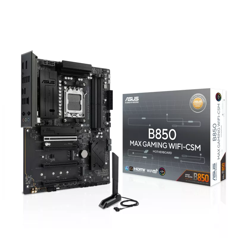 Moederbord ASUS B850 MAX GAMING WIFI Socket AM5 ATX, AMD B850, DDR5, 4 DIMM, 256 GB, Wi-Fi 6E, 2.5Gb Ethernet