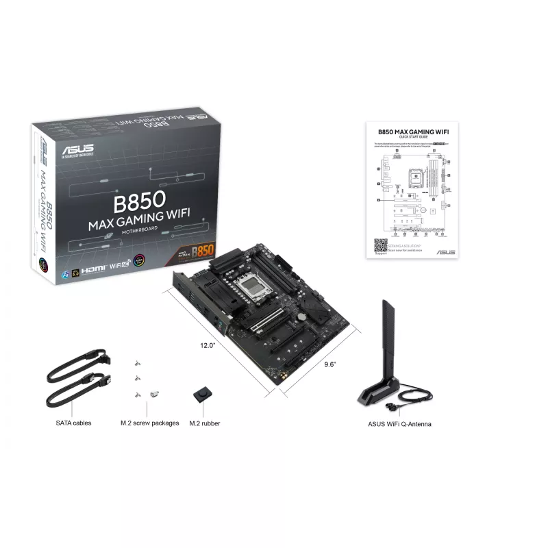 Moederbord ASUS B850 MAX GAMING WIFI Socket AM5 ATX, AMD B850, DDR5, 4 DIMM, 256 GB, Wi-Fi 6E, 2.5Gb Ethernet