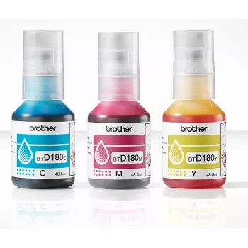 Originele Brother inktflessen BTD180CLVAL 3 stuks cyaan magenta geel