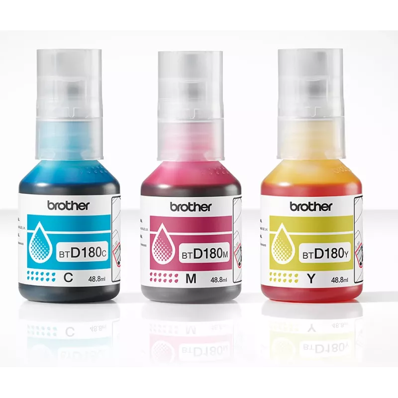 Originele Brother inktflessen BTD180CLVAL 3 stuks cyaan magenta geel