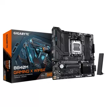 GIGABYTE B840M GAMING X WIFI6E moederbord - AMD Ryzen 9000 CPU's, 8+2+2 fasen VRM, tot 8200MHz DDR5(O.C), 2xPCIe 4.0 M.2, Wi-Fi 6E, 2.5GbE LAN, USB 3.2 Gen 1