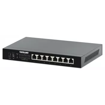 Intellinet 8-poorts 2.5G Ethernet PoE+ switch acht 10/100/1000/2500 Mbps PSE PoE+-poorten, 100 W PoE-vermogensbudget, unmanaged, desktopformaat, wandmontage-optie