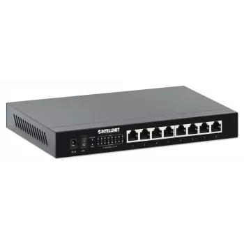 Intellinet 8-poorts 2.5G Ethernet PoE+ switch acht 10/100/1000/2500 Mbps PSE PoE+-poorten, 100 W PoE-vermogensbudget, unmanaged, desktopformaat, wandmontage-optie